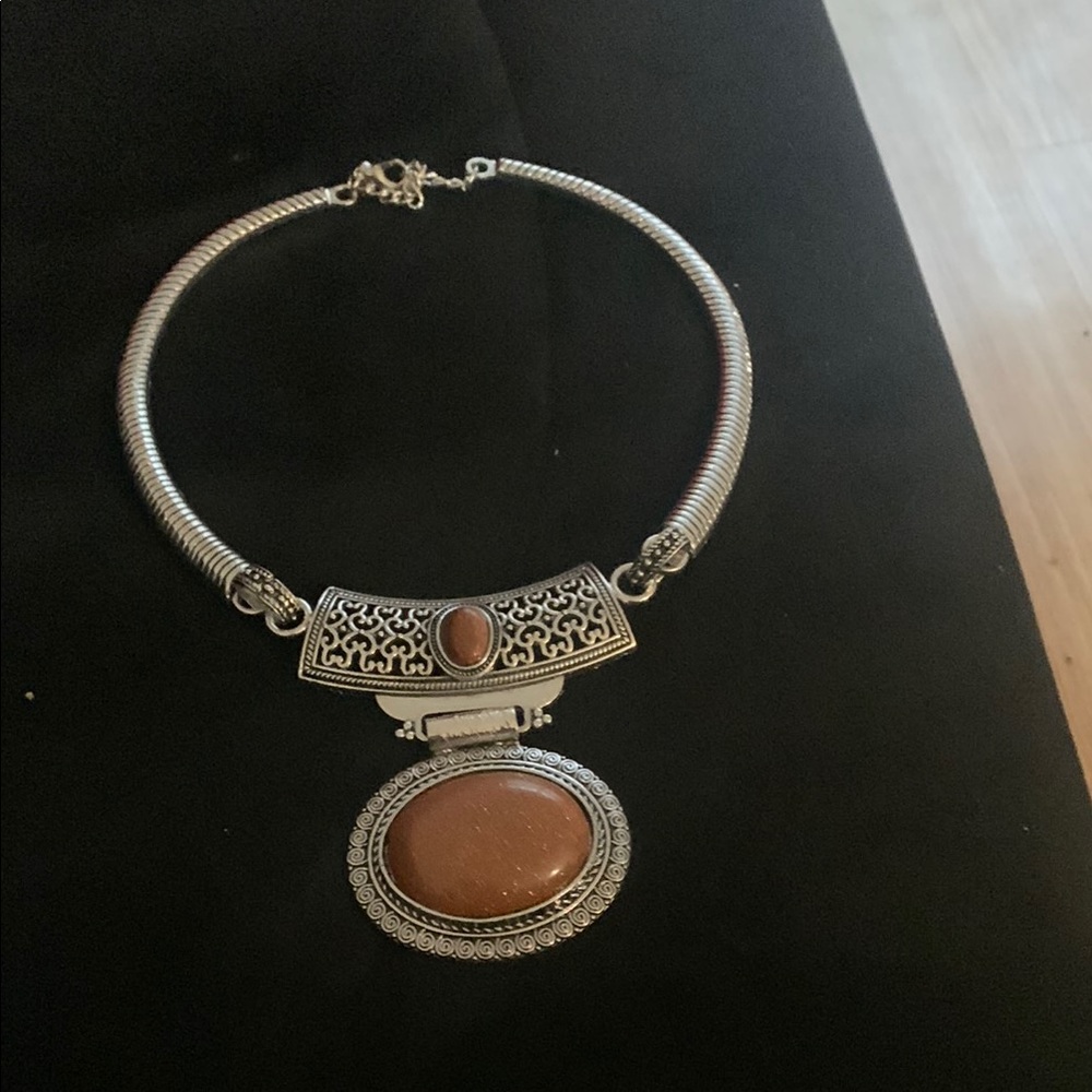 Silver and Brown Statement Necklace